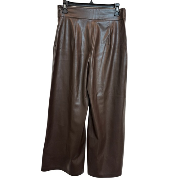 Zara Chocolate Brown Faux Leather Wide Leg Pants Size Small NWOT - Picture 3 of 6
